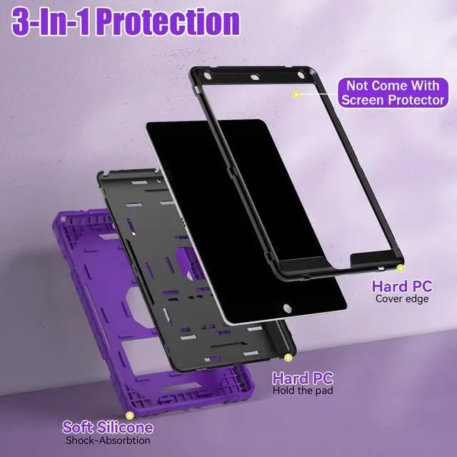 Alt view image 4 of 5 - Grifobes Case for iPad 9th/8th/7th Generation 10.2 Inch (2021/2020/2019), Kick Stand Heavy Duty Shockproof Rugged Protective 10.2" Cover for iPad 9 8 7 Gen for Kids Girls Women (Deep Purple)
