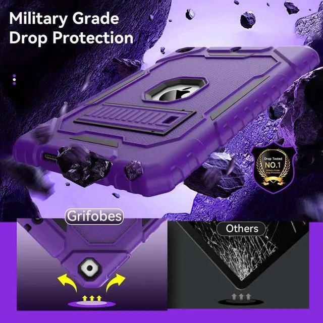 Alt view image 3 of 5 - Grifobes Case for iPad 9th/8th/7th Generation 10.2 Inch (2021/2020/2019), Kick Stand Heavy Duty Shockproof Rugged Protective 10.2" Cover for iPad 9 8 7 Gen for Kids Girls Women (Deep Purple)