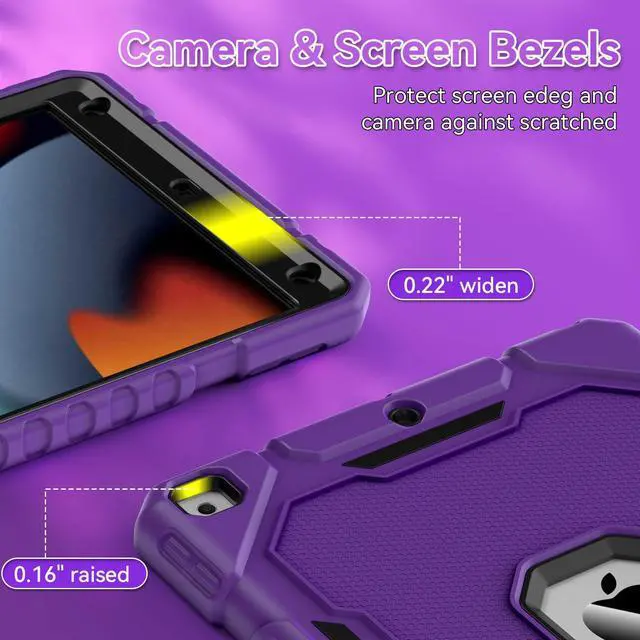 Alt view image 5 of 5 - Grifobes Case for iPad 9th/8th/7th Generation 10.2 Inch (2021/2020/2019), Kick Stand Heavy Duty Shockproof Rugged Protective 10.2" Cover for iPad 9 8 7 Gen for Kids Girls Women (Deep Purple)