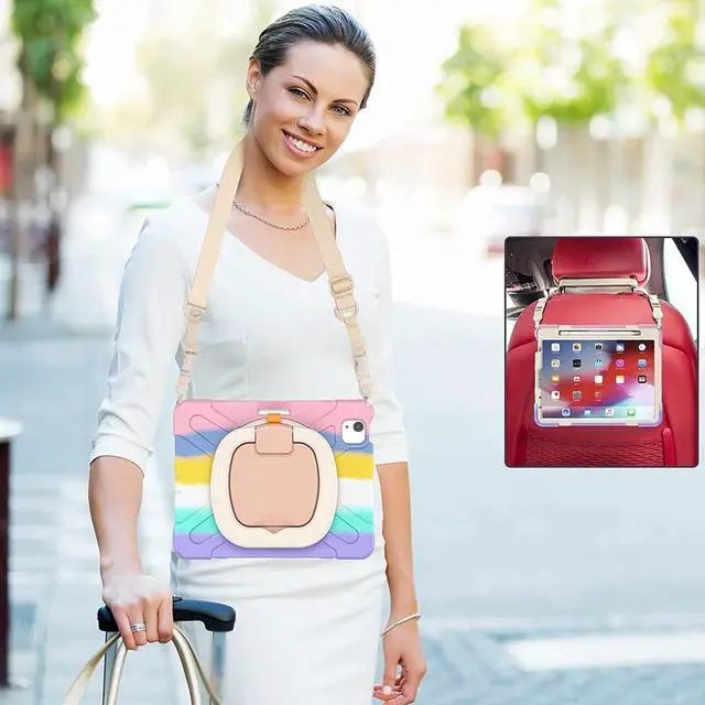 Alt view image 4 of 5 - PboyiqiS for iPad Air 11 2025/2024 Case, Heavy Sturdy Shockproof Kids Case,Rotating Stand/Pencil Holder/Carrying Strap,Aslo for iPad Air 5/4/Pro 11 (Colourful Pink)