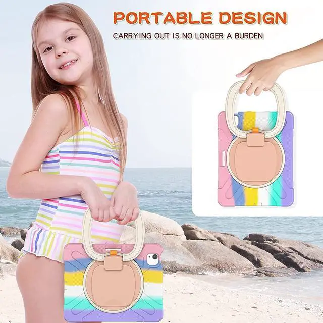 Alt view image 3 of 5 - PboyiqiS for iPad Air 11 2025/2024 Case, Heavy Sturdy Shockproof Kids Case,Rotating Stand/Pencil Holder/Carrying Strap,Aslo for iPad Air 5/4/Pro 11 (Colourful Pink)