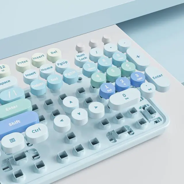 Alt view image 4 of 5 - GTSP Cute Blue Keyboard and Mouse Wireless, Colorful Retro Typewriter Full-Size Aesthetic Office Keyboard 2.4GHz with Round Keycaps for Desktop Laptop and PC (Cute Blue)