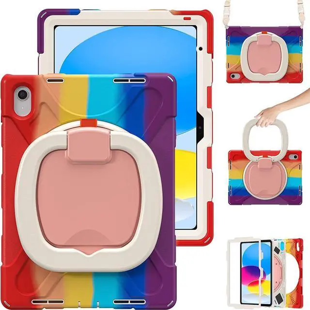 Main image of PboyiqiS for iPad(A16) 11inch 2025 Case,Aslo for iPad 10 10.9 inch 2022, Heavy Sturdy Shockproof Kids Case,Rotating Stand/Pencil Holder/Carrying Strap (Colourful Red)