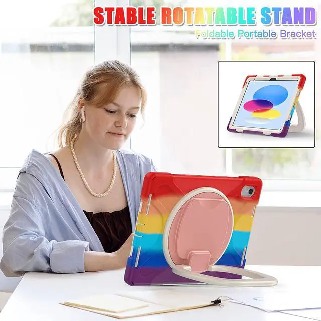 Alt view image 2 of 5 - PboyiqiS for iPad(A16) 11inch 2025 Case,Aslo for iPad 10 10.9 inch 2022, Heavy Sturdy Shockproof Kids Case,Rotating Stand/Pencil Holder/Carrying Strap (Colourful Red)