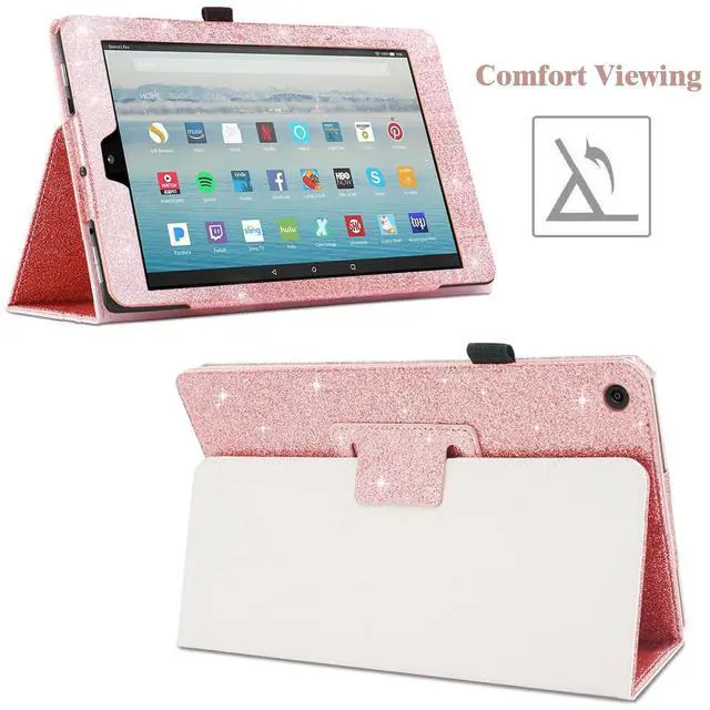 Alt view image 3 of 5 - Fingic for  Fire HD 10 Case 2017&2019,for Kindle Fire HD10 2017/2019 Cases,Luxury Sparkly Folio Folding Stand Cover with Holder & Auto Wake/Sleep Smart Case for Fire HD 10 inch Case,Rose Gold