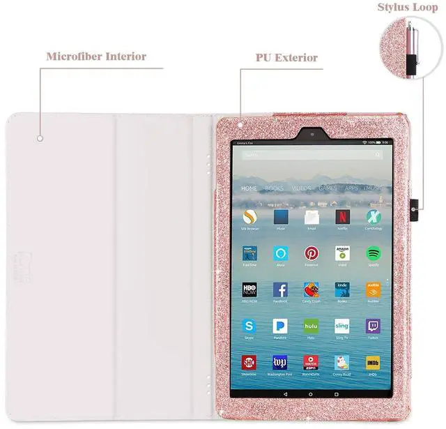 Alt view image 5 of 5 - Fingic for  Fire HD 10 Case 2017&2019,for Kindle Fire HD10 2017/2019 Cases,Luxury Sparkly Folio Folding Stand Cover with Holder & Auto Wake/Sleep Smart Case for Fire HD 10 inch Case,Rose Gold