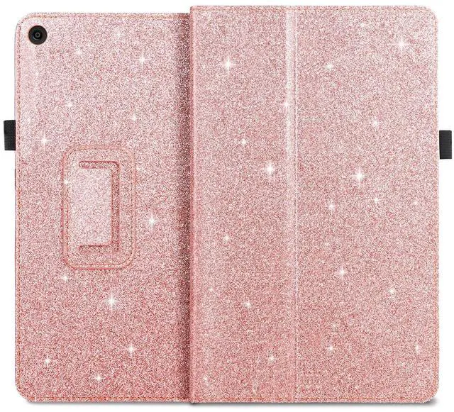 Alt view image 2 of 5 - Fingic for  Fire HD 10 Case 2017&2019,for Kindle Fire HD10 2017/2019 Cases,Luxury Sparkly Folio Folding Stand Cover with Holder & Auto Wake/Sleep Smart Case for Fire HD 10 inch Case,Rose Gold