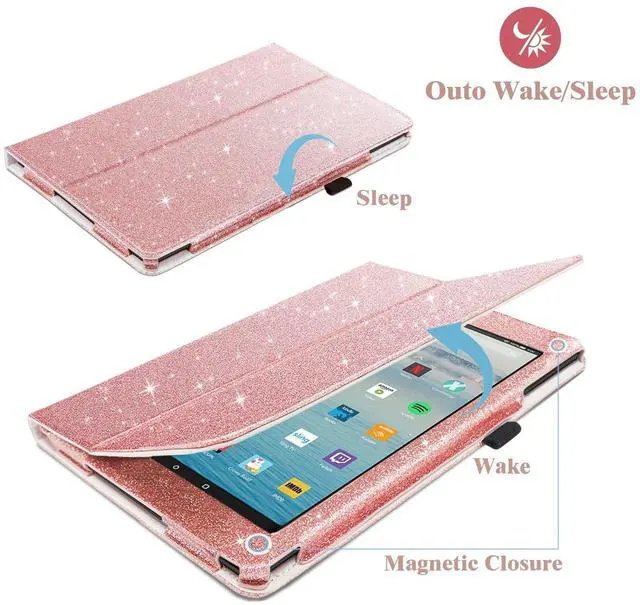 Alt view image 4 of 5 - Fingic for  Fire HD 10 Case 2017&2019,for Kindle Fire HD10 2017/2019 Cases,Luxury Sparkly Folio Folding Stand Cover with Holder & Auto Wake/Sleep Smart Case for Fire HD 10 inch Case,Rose Gold