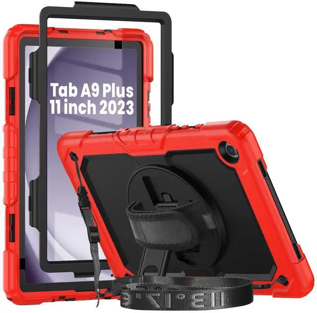 Main image of Herize Case for Samsung Galaxy Tab A9+ 11 Inch with Screen Protector | SM-X210/X215/X216 Cover for Kids | Shockproof Rugged Protective Case W/Stand Hand Strap Shoulder Strap for Tab A9 Plus | Red