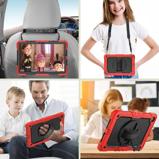 Alt view image 3 of 5 - Herize Case for Samsung Galaxy Tab A9+ 11 Inch with Screen Protector | SM-X210/X215/X216 Cover for Kids | Shockproof Rugged Protective Case W/Stand Hand Strap Shoulder Strap for Tab A9 Plus | Red