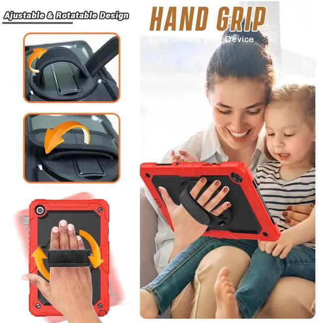 Alt view image 4 of 5 - Herize Case for Samsung Galaxy Tab A9+ 11 Inch with Screen Protector | SM-X210/X215/X216 Cover for Kids | Shockproof Rugged Protective Case W/Stand Hand Strap Shoulder Strap for Tab A9 Plus | Red