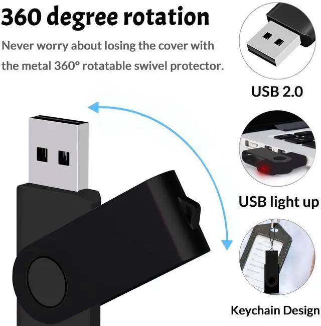 Alt view image 3 of 5 - USB Flash Drive 16GB 10 Pack FEWINA USB 2.0 Flash Drives Bulk 16 GB Thumb Drive Swivel Memory Stick Jump Drive Pen Drive for Storage and BackupBlack and White,10PCS 16GB