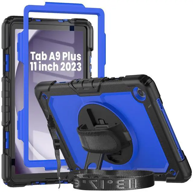 Main image of Herize Galaxy Tab A9+ Case SM-X210/X215/X216 with Screen Protector | Heavy Duty Shockproof Cover W/Penci Holder 360 Rotating Stand Hand Strap Shoulder Strap for Samsung Tab A9 Plus 11 Inch | Blue
