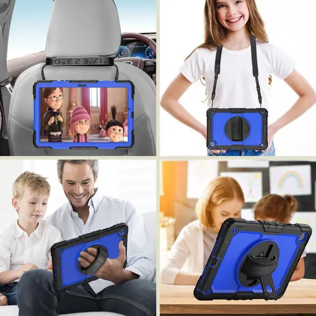 Alt view image 3 of 5 - Herize Galaxy Tab A9+ Case SM-X210/X215/X216 with Screen Protector | Heavy Duty Shockproof Cover W/Penci Holder 360 Rotating Stand Hand Strap Shoulder Strap for Samsung Tab A9 Plus 11 Inch | Blue