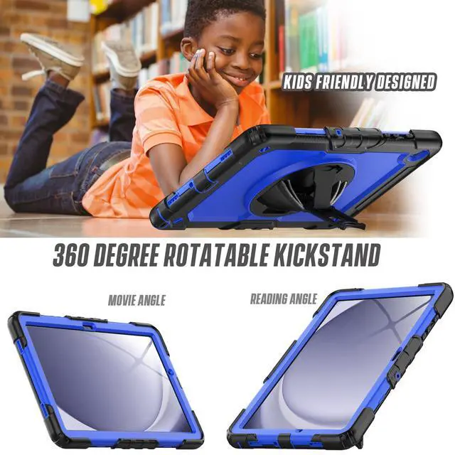 Alt view image 5 of 5 - Herize Galaxy Tab A9+ Case SM-X210/X215/X216 with Screen Protector | Heavy Duty Shockproof Cover W/Penci Holder 360 Rotating Stand Hand Strap Shoulder Strap for Samsung Tab A9 Plus 11 Inch | Blue