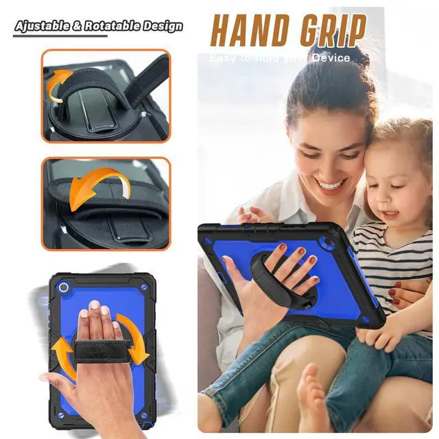 Alt view image 4 of 5 - Herize Galaxy Tab A9+ Case SM-X210/X215/X216 with Screen Protector | Heavy Duty Shockproof Cover W/Penci Holder 360 Rotating Stand Hand Strap Shoulder Strap for Samsung Tab A9 Plus 11 Inch | Blue