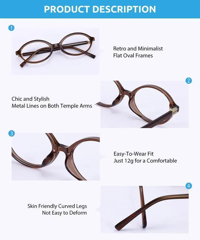 Alt view image 5 of 5 - Firmoo Oval Blue Light Blocking Glasses Reduce Eye Strain Computer Gaming Eyeglasses Bluelight Glasses for Woman/Men, Clear Brown, W72345