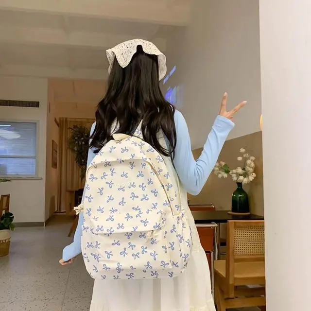 Alt view image 3 of 5 - Fishjhan Bow Backpack Large Capacity Kawaii Aesthetic Japanese Backpack Cottagecore Laptop Bag with Cute Accessories (Blue)