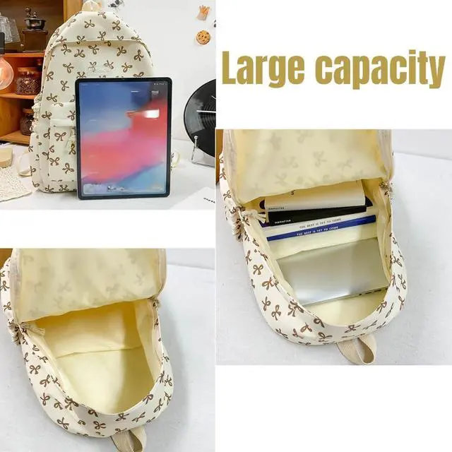 Alt view image 5 of 5 - Fishjhan Bow Backpack Large Capacity Kawaii Aesthetic Japanese Backpack Cottagecore Laptop Bag with Cute Accessories (Blue)