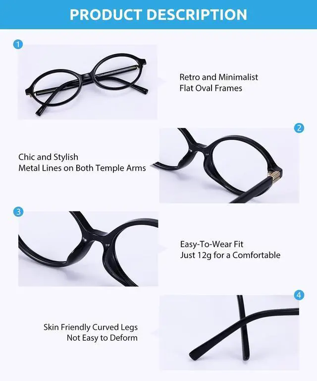 Alt view image 5 of 5 - Firmoo Oval Blue Light Glasses for Women, Vintage Nerd Small Blue Light Blocking Glasses for Computer, TV, Black, W72345