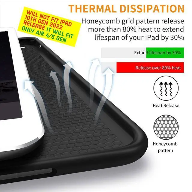 Alt view image 5 of 5 - DuraSafe Cases for iPad Air 6 Air 11 2024 Air 5 2022 Air 4 2020 [ Air 4th 5th 6th 11th Gen] A2316 A2324 A2589 A2591 A2588 Full Body Protective Soft Back Cover with Wake/Sleep Feature - Black