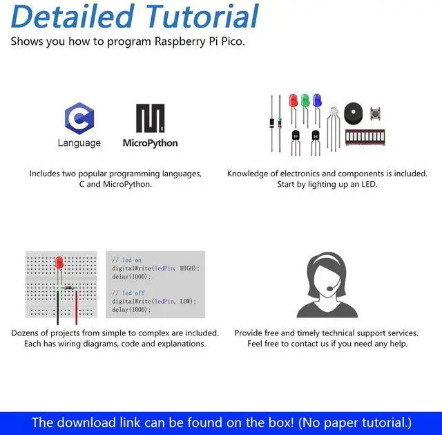 Alt view image 5 of 5 - Freenove Basic Starter Kit for Raspberry Pi Pico 2 (Included), Dual Arm Cortex-M33 and Dual Hazard3 RISC-V Microcontroller, 386-Page Detailed Tutorial, 142 Items, 55 Projects, Python C Code