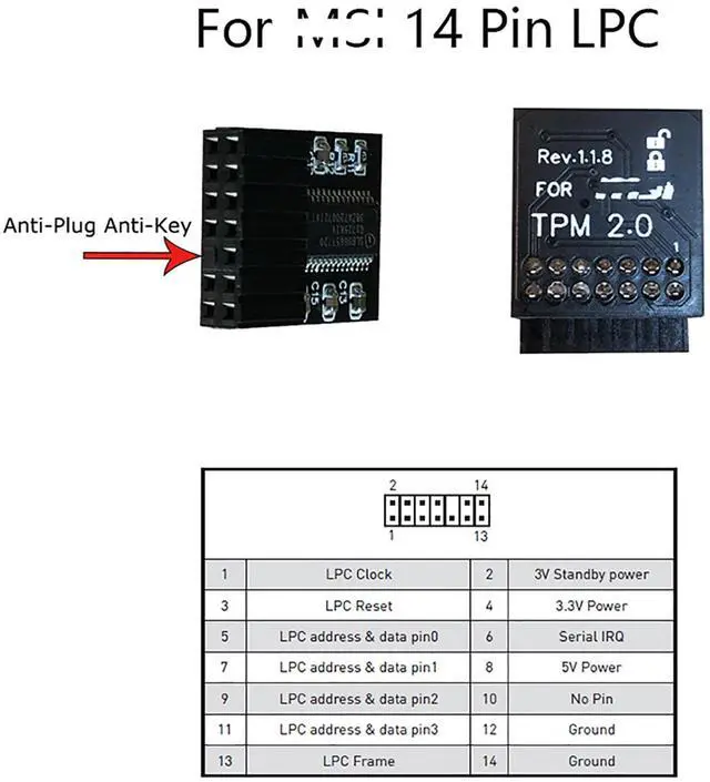 Alt view image 3 of 5 - TPM2.0 Security Module 14Pin -LPC M S I (14-1) Trusted Platform for M S I MS -4136-4462