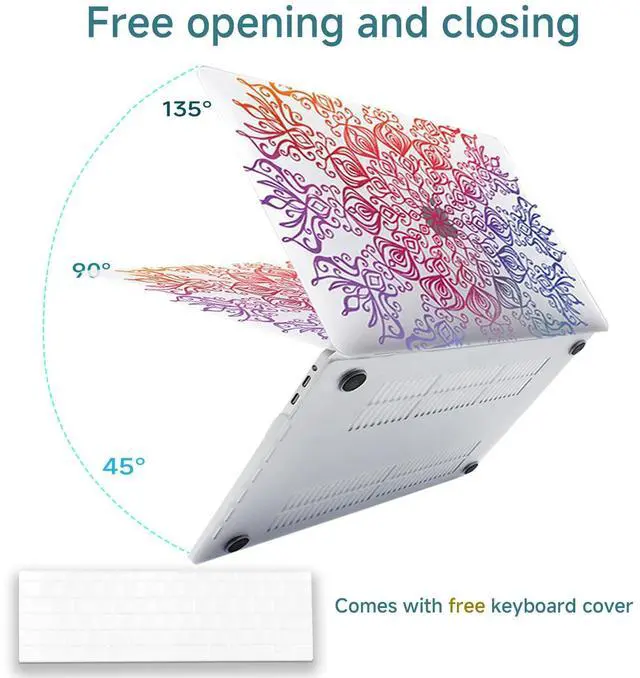 Alt view image 3 of 5 - Fulbrio Arts Compatible with MacBook Air 15 inch Hard Shell Clear Case Skin, 2023 Release A2941 M2 Chip Slim Transparent Hard Shell with Keyboard Cover, Mandala Flower