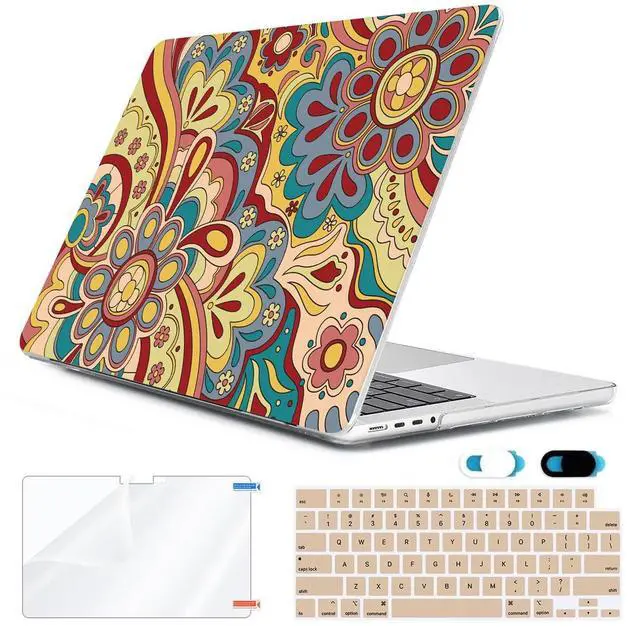 Main image of HOHAIYOO for MacBook Pro 14 inch Case M4 M3 M2 M1 A3112 A3185 A3401 A2918 A2992 A2779 A2442 2021 2022 2023 2024 Release, Hard Shell Case+Keyboard Cover+Screen Protector+Webcam Cover, Curved Doodle