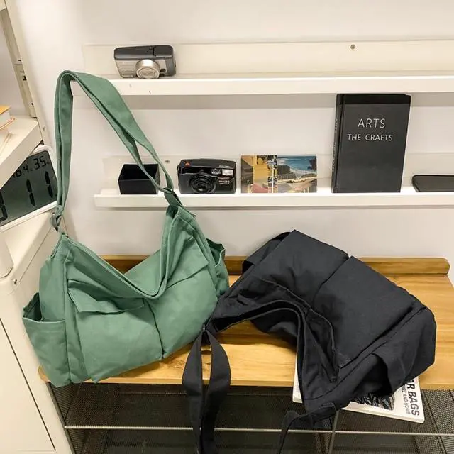 Alt view image 4 of 5 - Vintage Canvas Messenger Bag for Women & Men School Large Laptop Bag with Multiple Pockets Shoulder Tote Bag, Black