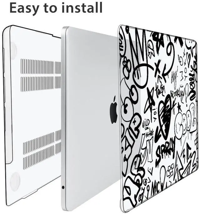 Alt view image 5 of 5 - HOHAIYOO Compatible with MacBook Pro 16 inch Case 2024 2023 2022 2021 Release M4 A3186 A3403 M3 A2991 M2 A2780 M1 A2485, Hard Case Shell+Keyboard Cover+Screen Protector+Webcam Cover, Black Graffiti