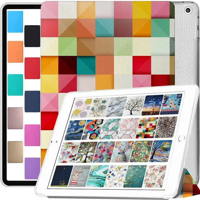 Main image of DuraSafe Cases for iPad 9.7 Inch 4 3 2 Generation [iPad 4th 3rd 2nd Old Model ] A1458 A1416 A1395 A1458 A1416 A1395 MC705LL/A MD328LL/A Printed Cover with Clear Transparent Back Shell - Color Grid