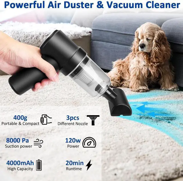 Alt view image 3 of 5 - Honlibey 8Kpa Mini Handheld Vacuum Cleaner, 120W High Power Cordless Car Vacuum, 2 in 1 & Air Duster, With LED Light & Multi-Nozzles for Car, Computer, Keyboard, Sewing Machine