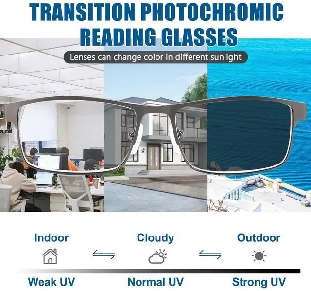 Alt view image 2 of 5 - GHDBFMB Progressive Reading Glasses Photochromic Zero on Top Multifocus Readers TR90 Multifocal Transition Sunglasses 1.0