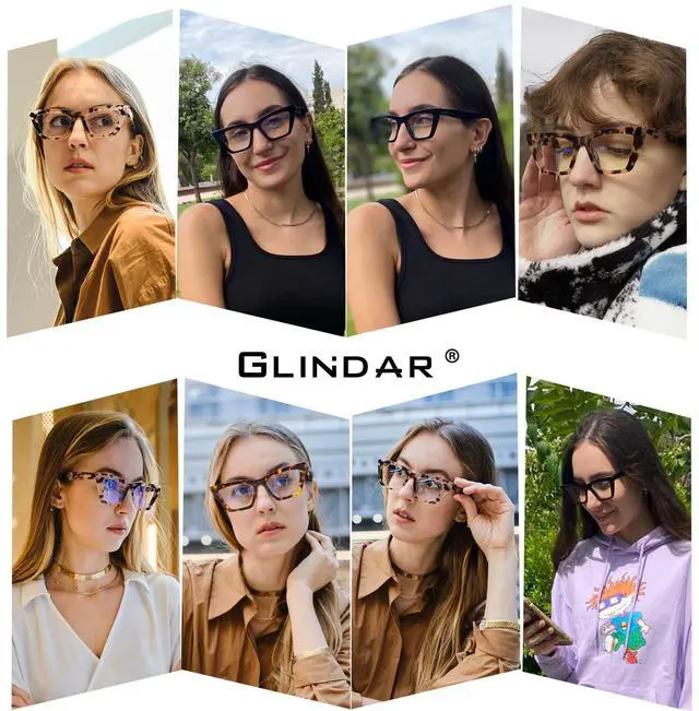 Alt view image 3 of 5 - GLINDAR Cat Eye Blue Light Blocking Glasses Vintage Narrow Square Computer Eyeglasses Acetate Frame Black