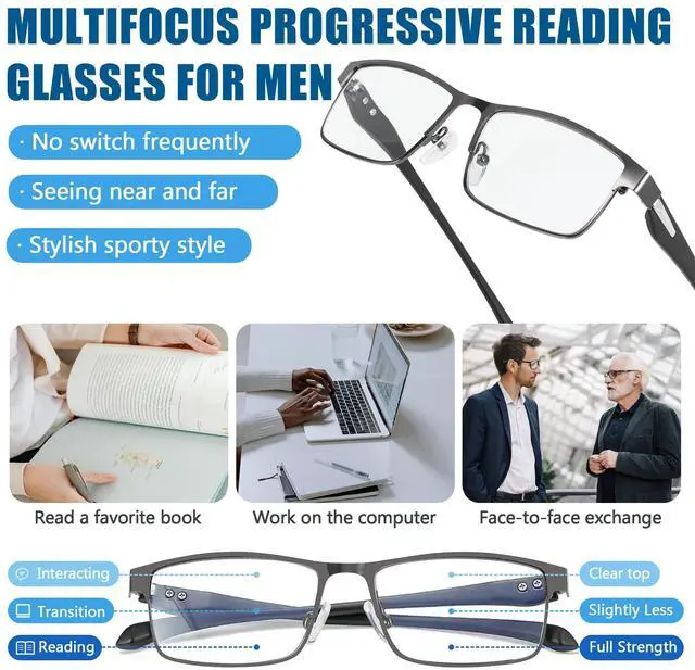 Alt view image 3 of 5 - GHDBFMB Photochromic Progressive Reading Glasses Multifocal Readers TR90 Temple Transition Top Zero Multifocus Eyeglasses1.5