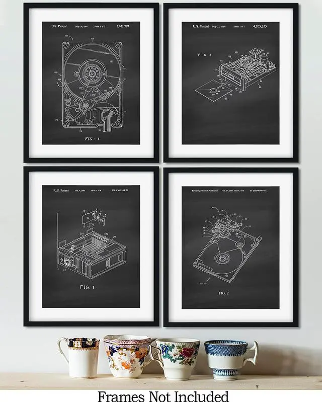 Alt view image 2 of 5 - Computer Hard Drive Patents, Set of 4 Wall Art Decor for Home Office School College Teacher Student Tech Support Department Man Cave Geek