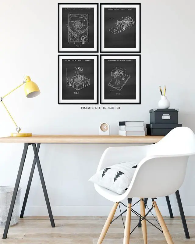 Alt view image 4 of 5 - Computer Hard Drive Patents, Set of 4 Wall Art Decor for Home Office School College Teacher Student Tech Support Department Man Cave Geek