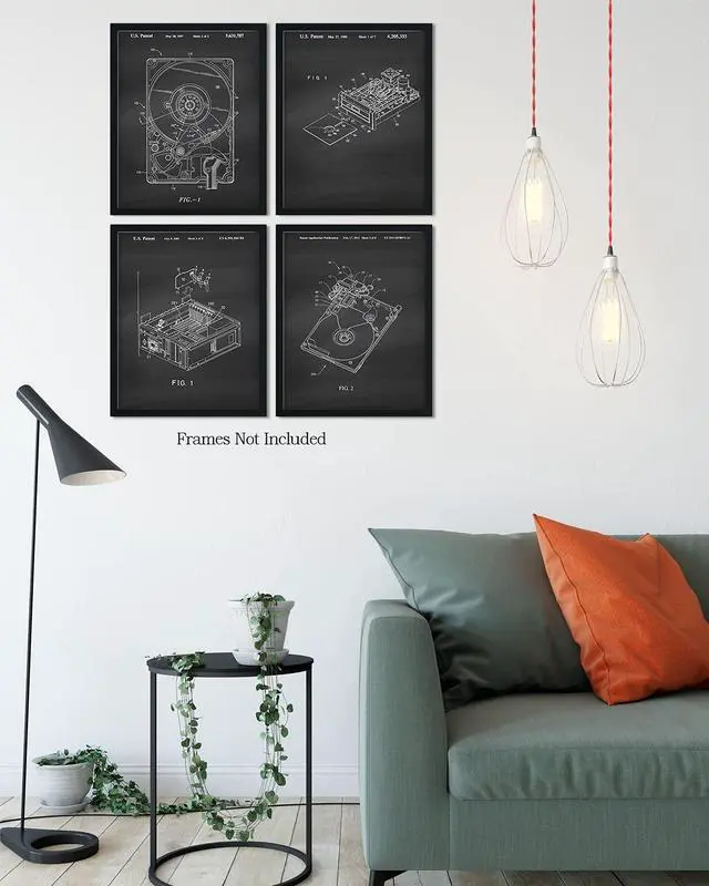 Alt view image 5 of 5 - Computer Hard Drive Patents, Set of 4 Wall Art Decor for Home Office School College Teacher Student Tech Support Department Man Cave Geek