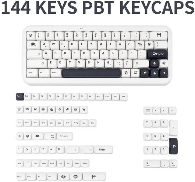 Alt view image 2 of 5 - GEKUCAP White PBT Keycaps 144 Keys Minimalist Style MOA Profile Key Caps Dye Sublimation Customized Keycaps Set Compatible with Cherry MX Switches Mechanical Keyboards