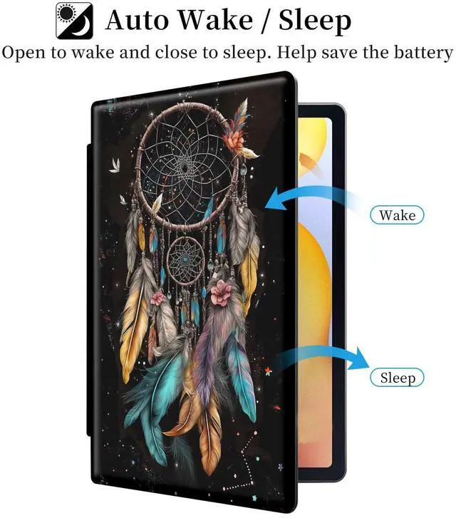 Alt view image 3 of 5 - Case for All-New Kindle Fire HD 10 & 10 Plus Tablet (11th Generation, 2021 Release) 10.1" PU Leather 360 Degree Rotating Swivel Stand Smart Cover with Auto Wake/Sleep,Dream Catcher Flowers