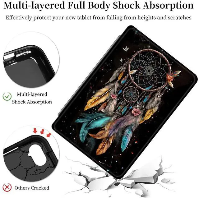 Alt view image 4 of 5 - Case for All-New Kindle Fire HD 10 & 10 Plus Tablet (11th Generation, 2021 Release) 10.1" PU Leather 360 Degree Rotating Swivel Stand Smart Cover with Auto Wake/Sleep,Dream Catcher Flowers