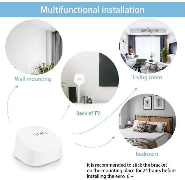 Alt view image 5 of 5 - Huafly Screwless Wall Mount Bracket for eero 6+ WiFi, VHB Stick On Holder, Strong Adhesive Holder, No Tools No Drilling No Hole-White (2 Pack)