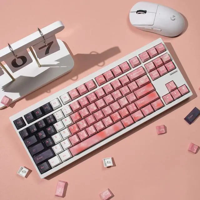 Main image of PBT Pink Japanese Keycaps - Minimalist Gradient Keycaps, 130 Keys Custom Cherry Profile Keycaps Set, Dye-Sublimation Keyboard Key Cap for 60% 65% 70% 75% 100% MX Switches Mechanical Keyboards(Pink)