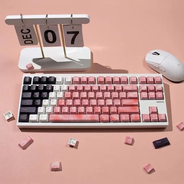 Alt view image 2 of 5 - PBT Pink Japanese Keycaps - Minimalist Gradient Keycaps, 130 Keys Custom Cherry Profile Keycaps Set, Dye-Sublimation Keyboard Key Cap for 60% 65% 70% 75% 100% MX Switches Mechanical Keyboards(Pink)