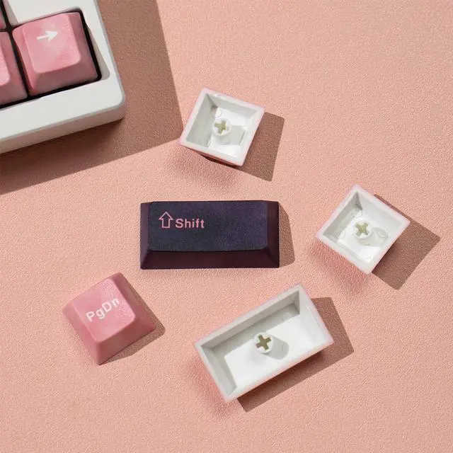 Alt view image 4 of 5 - PBT Pink Japanese Keycaps - Minimalist Gradient Keycaps, 130 Keys Custom Cherry Profile Keycaps Set, Dye-Sublimation Keyboard Key Cap for 60% 65% 70% 75% 100% MX Switches Mechanical Keyboards(Pink)