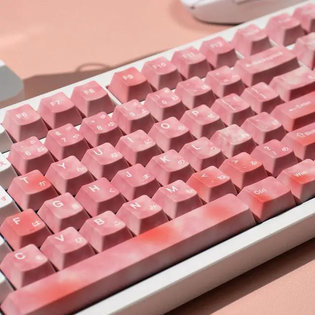 Alt view image 5 of 5 - PBT Pink Japanese Keycaps - Minimalist Gradient Keycaps, 130 Keys Custom Cherry Profile Keycaps Set, Dye-Sublimation Keyboard Key Cap for 60% 65% 70% 75% 100% MX Switches Mechanical Keyboards(Pink)