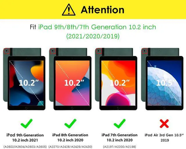 Alt view image 3 of 5 - DTTO for iPad 9th/8th/7th Generation 10.2 Inch Case 2021/2020/2019, Premium Leather Business Folio Stand Cover with 2 Pack HD Clear Tempered Glass Screen Protector, Midnight Green