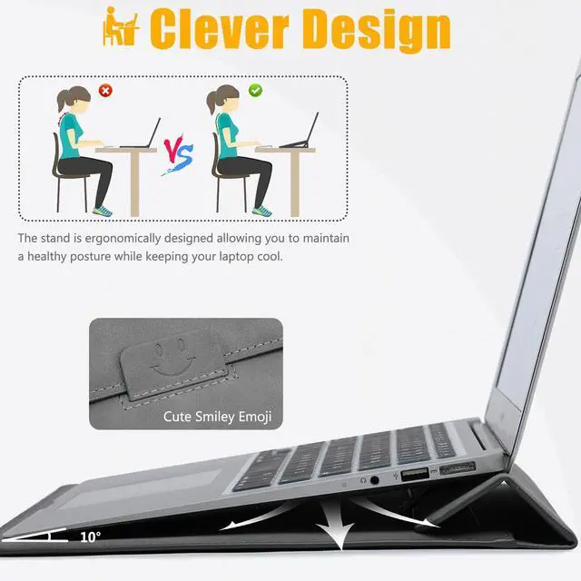 Alt view image 2 of 5 - HYZUO 15 Inch Laptop Sleeve Case with Stand for MacBook Air 15 M4 A3241 M3 A3114 M2 A2941 2025-2023, 15" Surface Laptop 7/6/5/4, MacBook Pro 15 A1990 A1707 2019-2016, with Pouch, Dark Gray