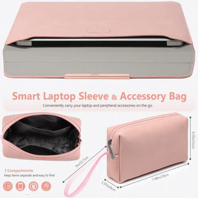 Alt view image 2 of 5 - HYZUO 15 Inch Laptop Sleeve Case with Stand Feature for MacBook Air 15 M4 A3241 M3 A3114 M2 A2941 2025-2023, MacBook Pro 15, 15" Surface Laptop 7/6/5/4/3, with Carrying Pouch, Pink(Smiley)